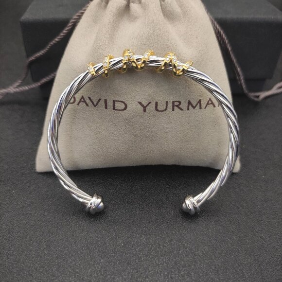 David Yurman Diamond Sterling Silver Gold Plated Wrap Round Bracelet 4mm - Picture 7 of 9